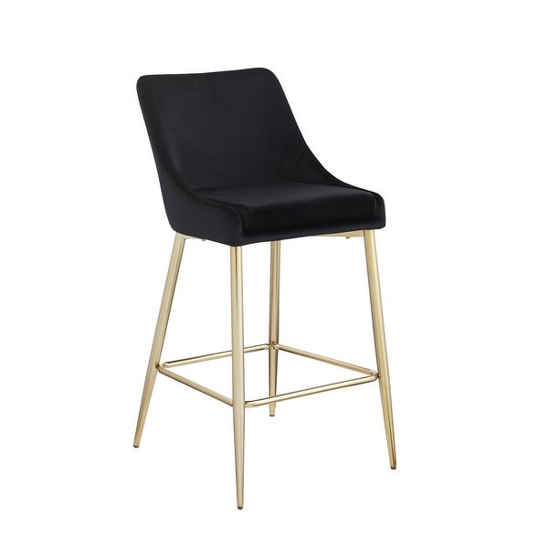 Set of 2 Velvet with Gold Metal Legs and Foot Rest Upholstered Counter Stool