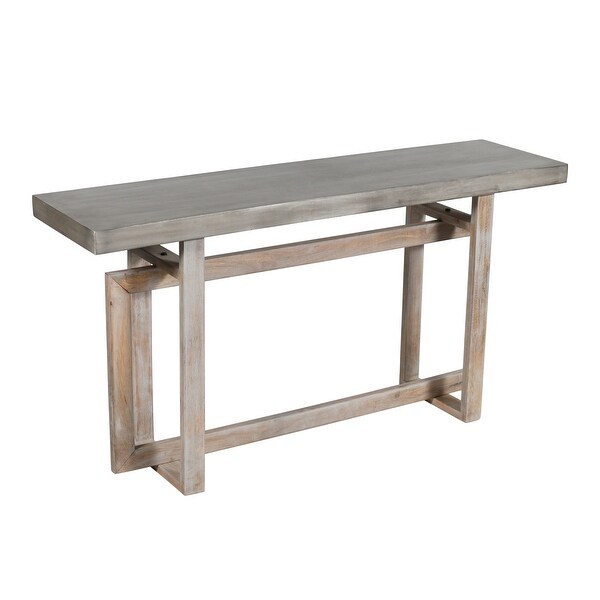 59 Inch Artisan Crafted Farmhouse Console Table with Geometric Interlocked Base， Rustic Light Brown