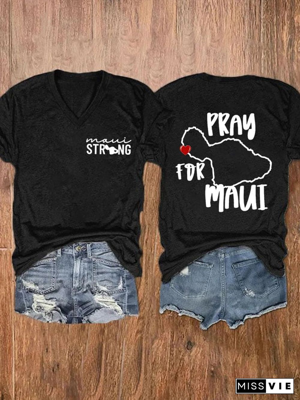 Women's Maui Strong Pray For Maui Print Short Sleeve T-Shirt