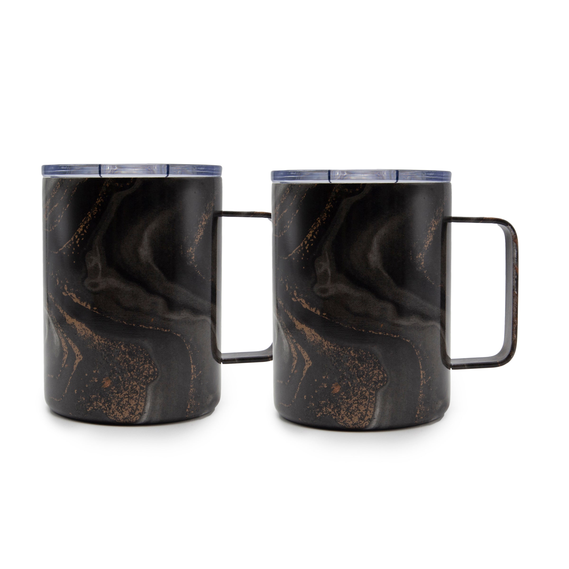 16 Oz Black Geo Insulated Coffee Mugs, Set Of 2