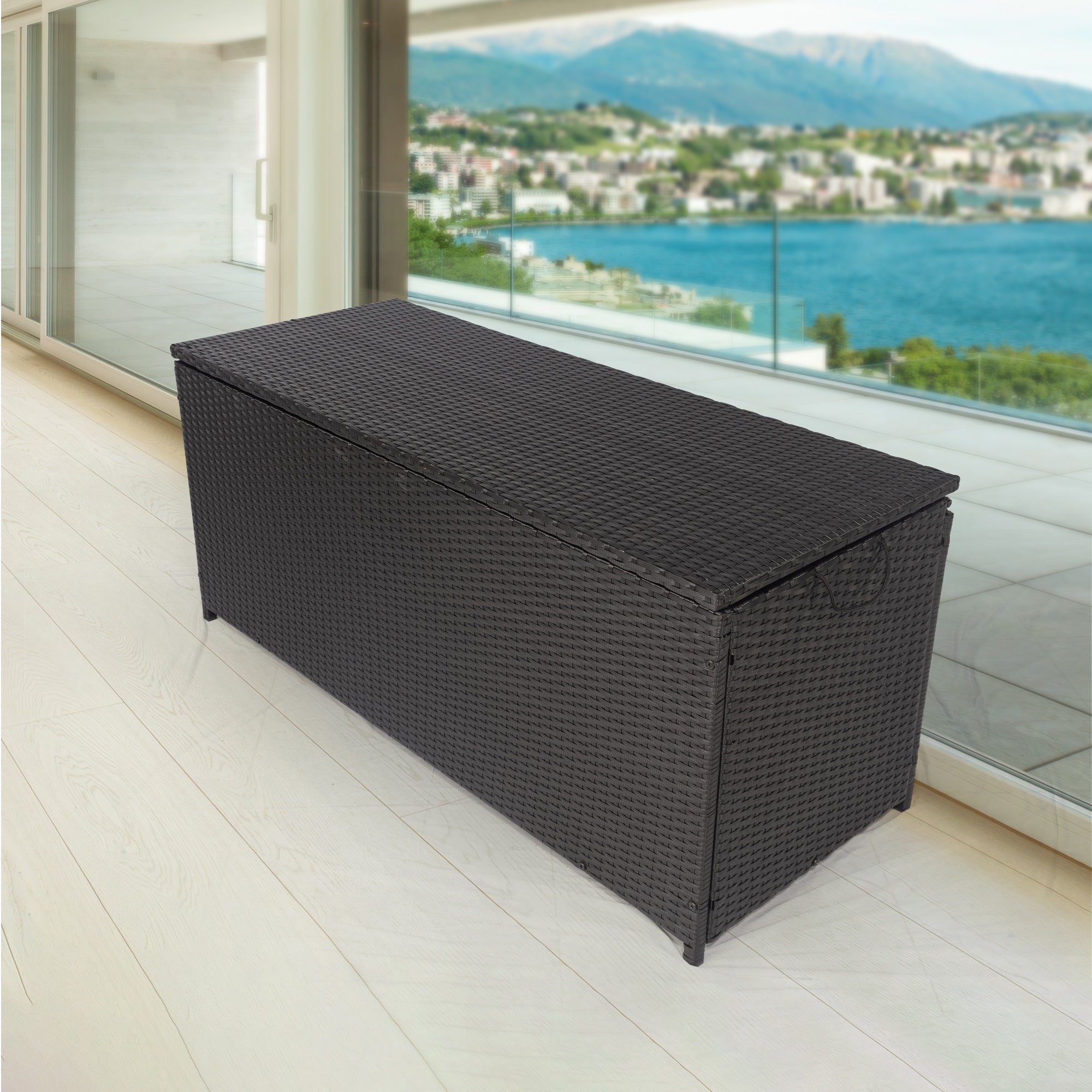 Seizeen Outdoor Storage Box 113 Gal, XL All-Weather Deck Box Waterproof with Inner Liner, Heavy-Duty Patio Furniture Storage, Black Rattan Outdoor Toy Tool Storage