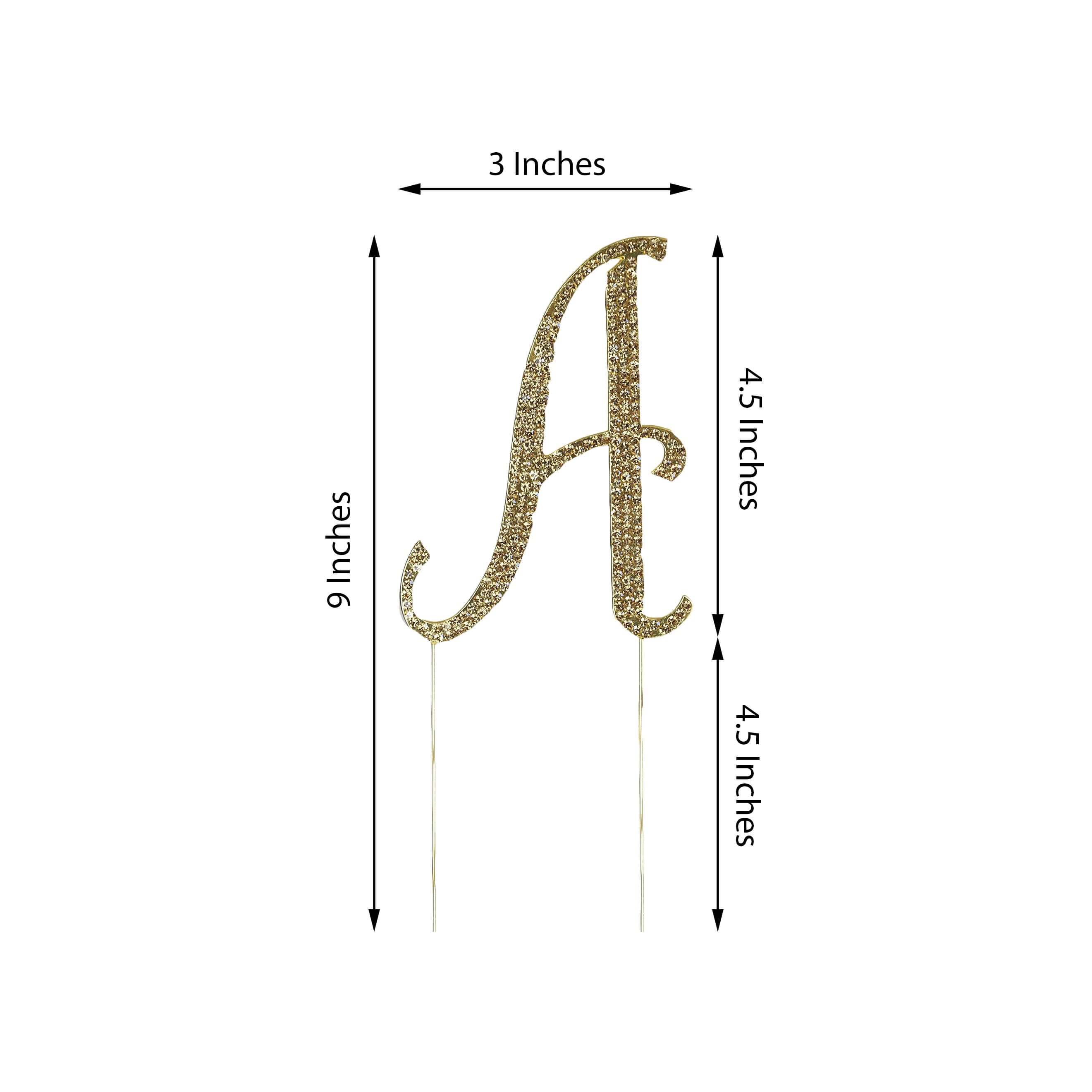 Gold Rhinestone Monogram Letter and Number Cake Toppers 4.5