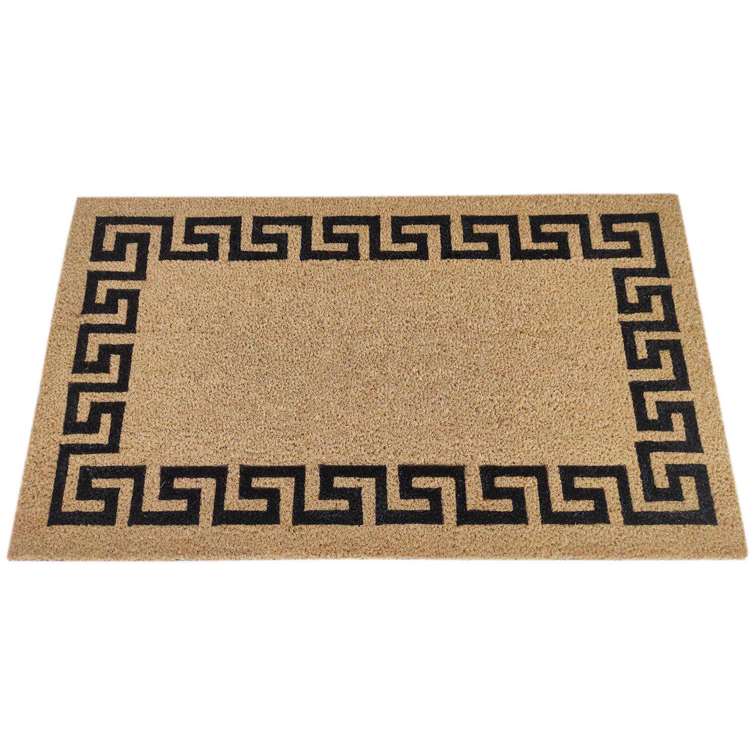 First Concept 30 in. L X 18 in. W Black/Brown Greek Key Border Coir Door Mat