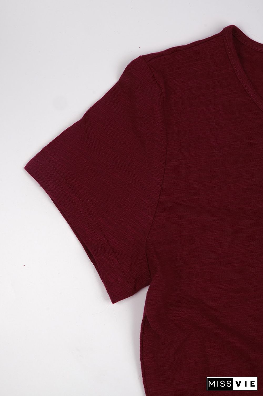 Wine Red O-Neck Short Sleeve Dress