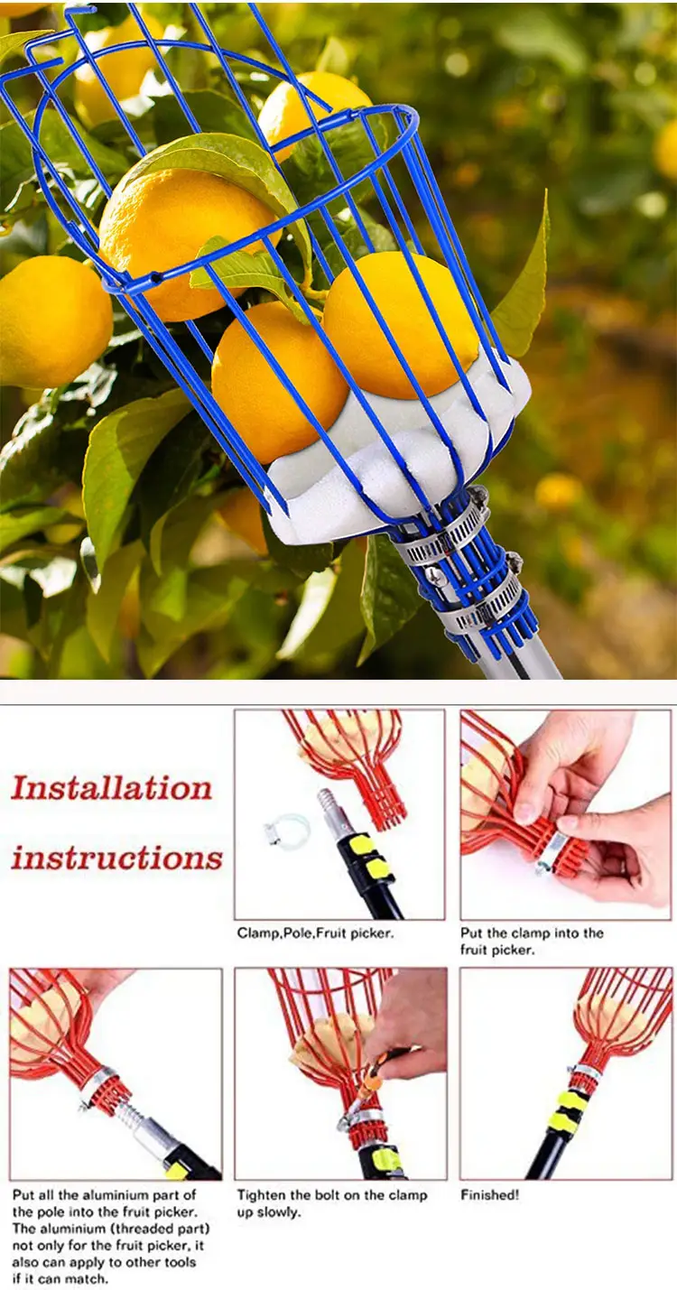 HIGH REACH excellent material reusable garden tool aluminum metal fruit picker hand tool