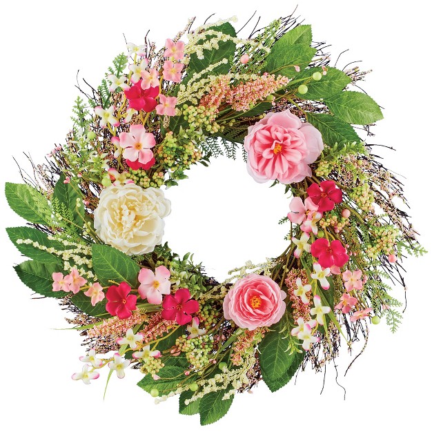 Collections Etc Pink Roses With Berries And Greenery Hanging Wreath