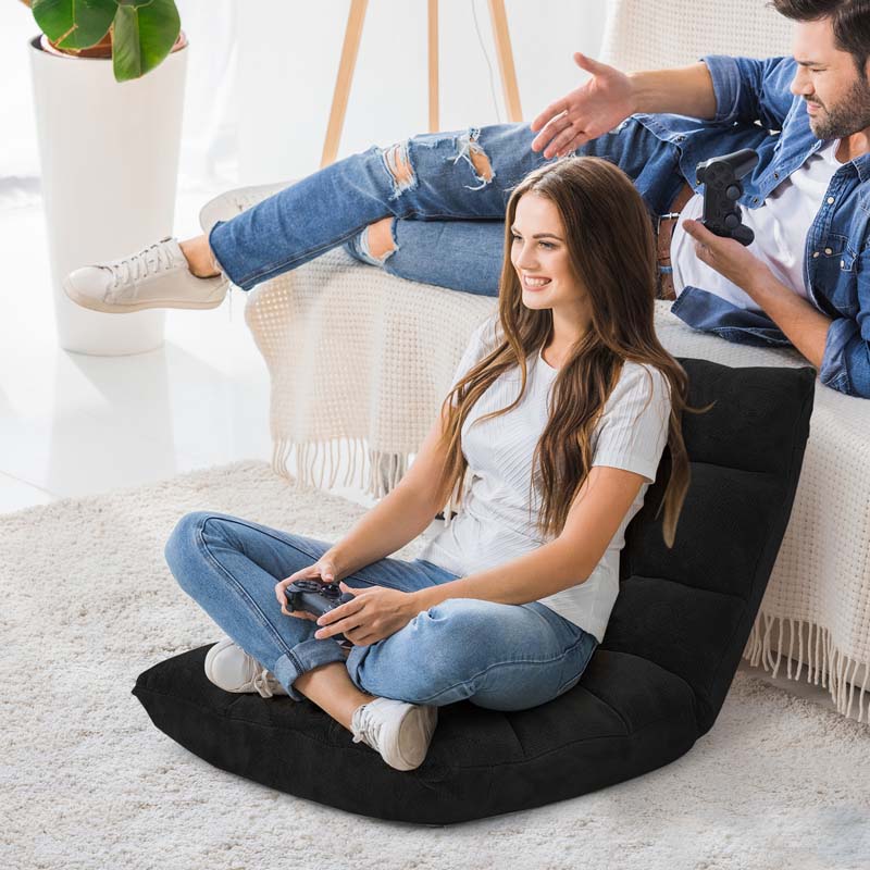 Memory Foam Floor Chair, 14-Position Adjustable Folding Gaming Sofa Chair with Back Support, Chaise Lounge Sleeper Bed Couch Recliner