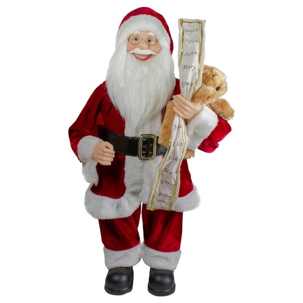 Standing Santa with Teddy Bear and List Christmas Figure