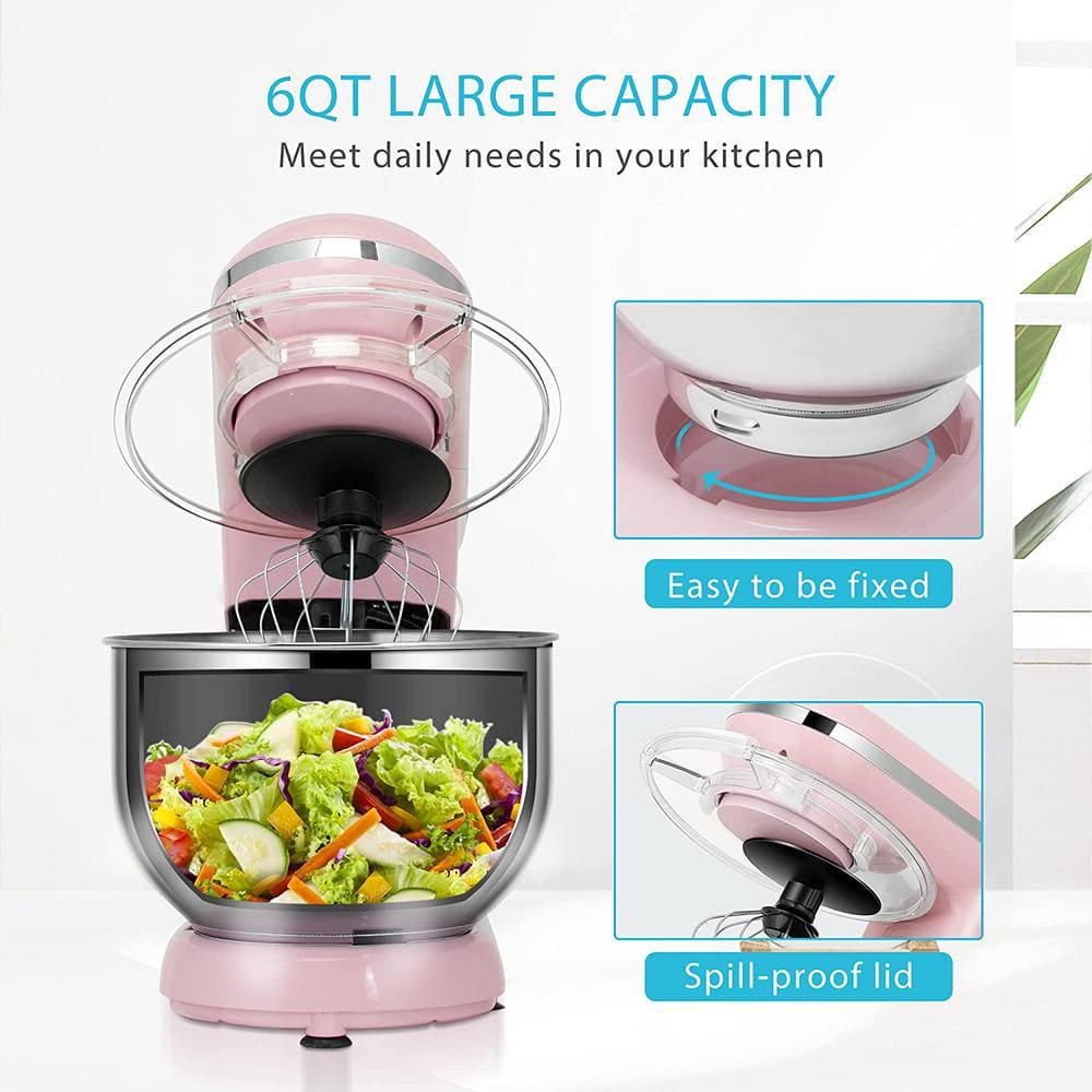 VIVOHOME 650Watt 6 Qt 6Speed Pink TiltHead Kitchen Stand Mixer with Beater Dough Hook and Wire Whip