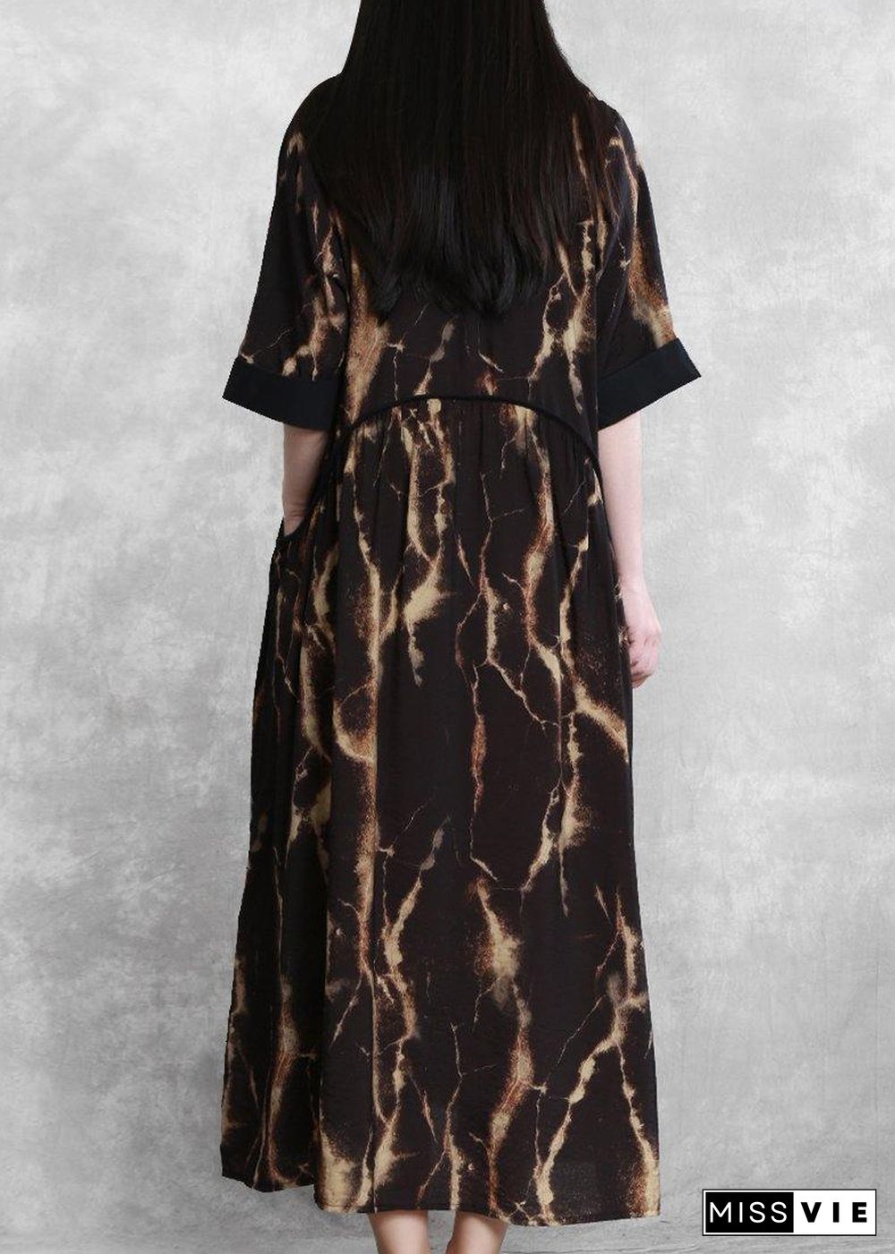 DIY black print clothes For Women o neck pockets robes summer Dress