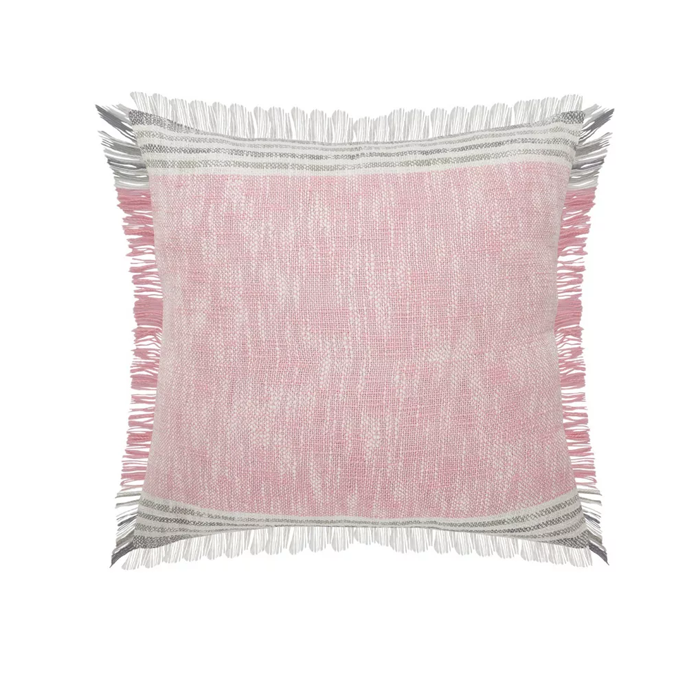 20 Pink and Gray Handmade Square Throw Pillow with Fringe