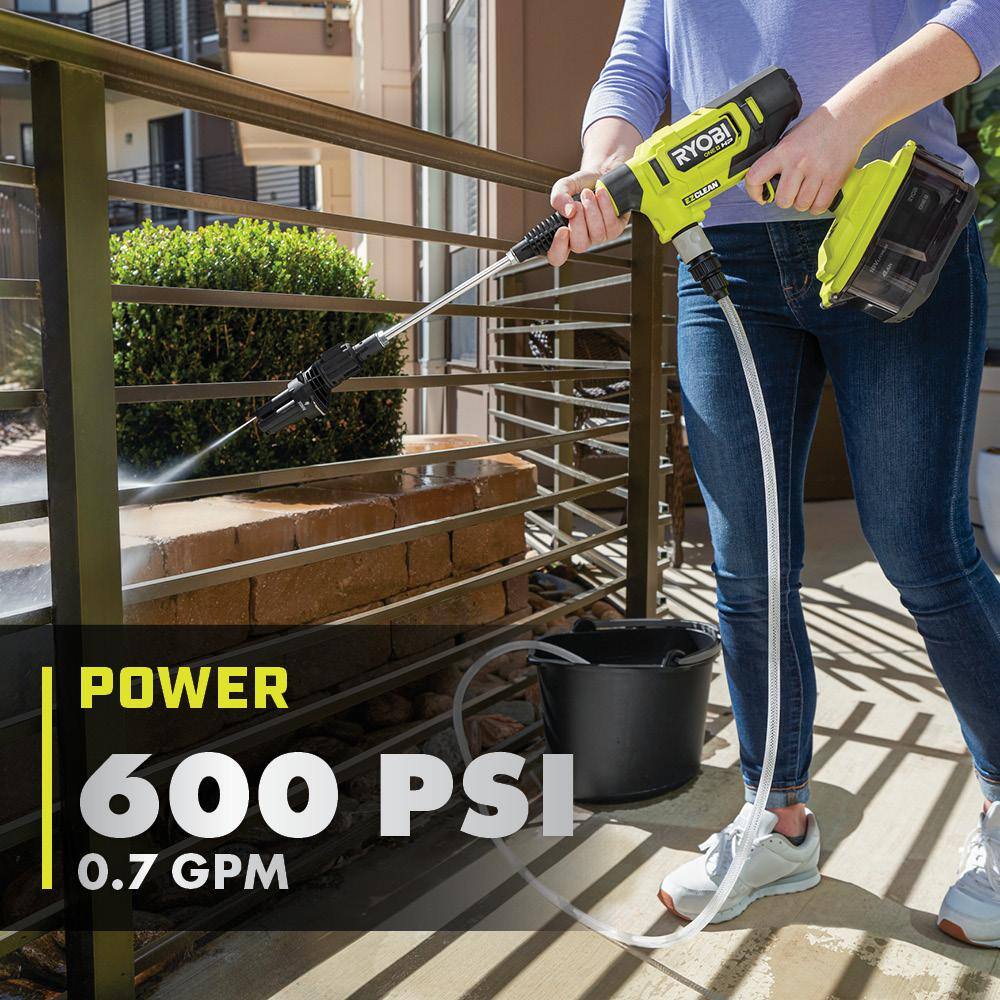 RYOBI ONE+ HP 18-Volt Brushless EZClean 600 PSI 0.7 GPM Cordless Electric Power Cleaner w 4.0Ah Battery Charger Accessories RY121860K