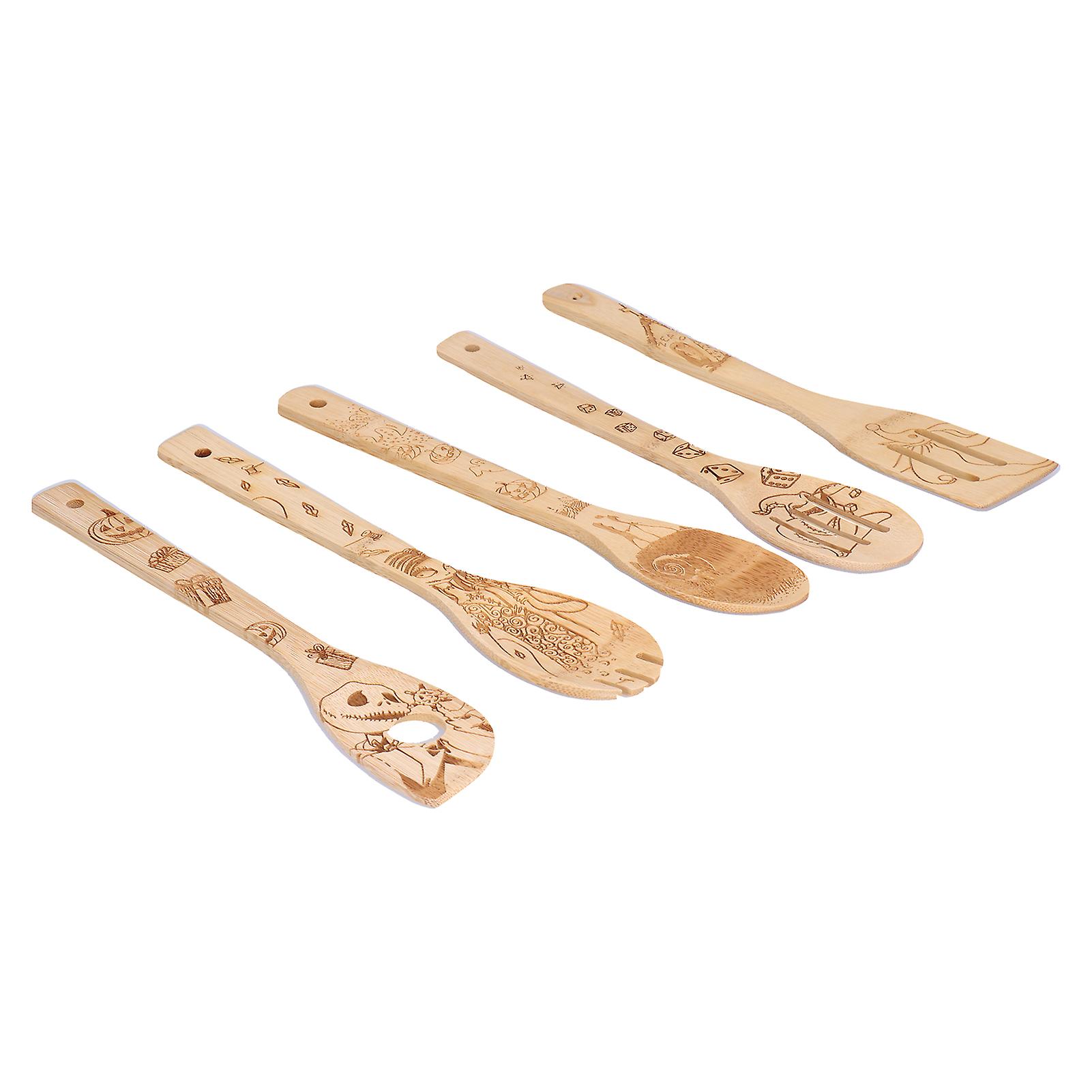 Bamboo Wooden Spoons Personalized Graffiti Slotting Spoon Scratch Resistant High Temperature Resistance Cooking Shovel