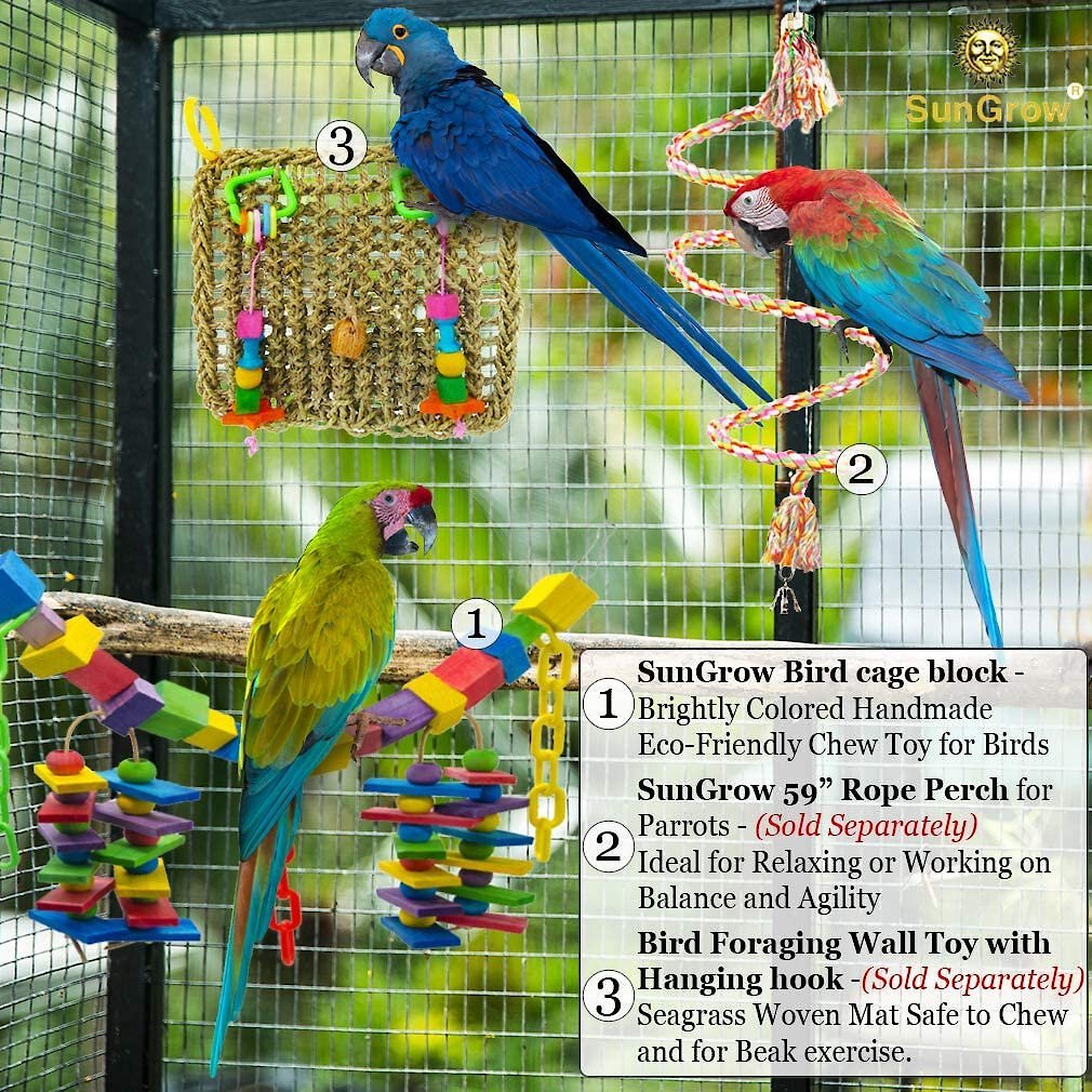 SunGrow Large Hammock Swing for Parrot and Cockatiel， Bridge Blocks Bird Toy