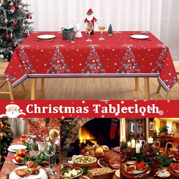 Christmas Decoration Rectangle Christmas Tablecloth Xmas Table Cloth Waterproof and Washable Holiday Decorative Table Cover