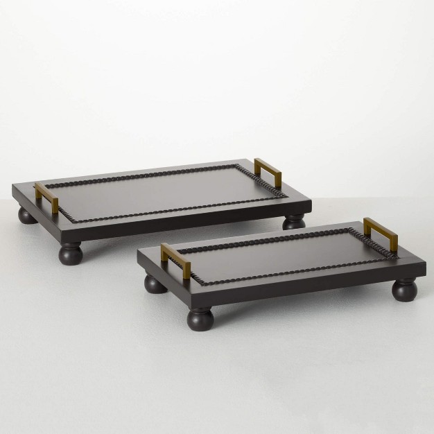 amp 15 75 quot Black Wood Riser Tray Set Of 2