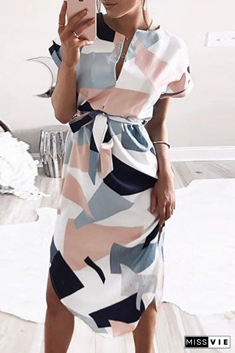 Casual Print Split Joint Irregular Dress Dresses