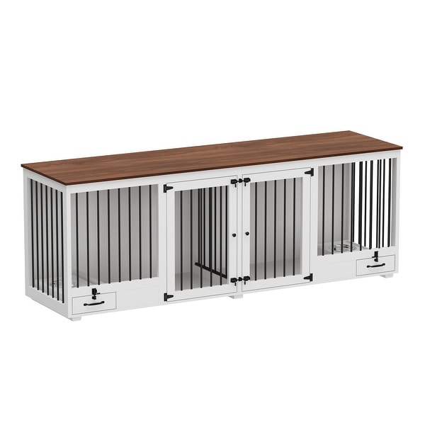 Modern White and Walnut Dog Crate Furniture - Versatile and Stylish - 86.6