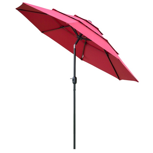 Outsunny 9ft 3 Tiers Patio Umbrella Outdoor Market Umbrella With Crank Push Button Tilt For Deck Backyard And Lawn