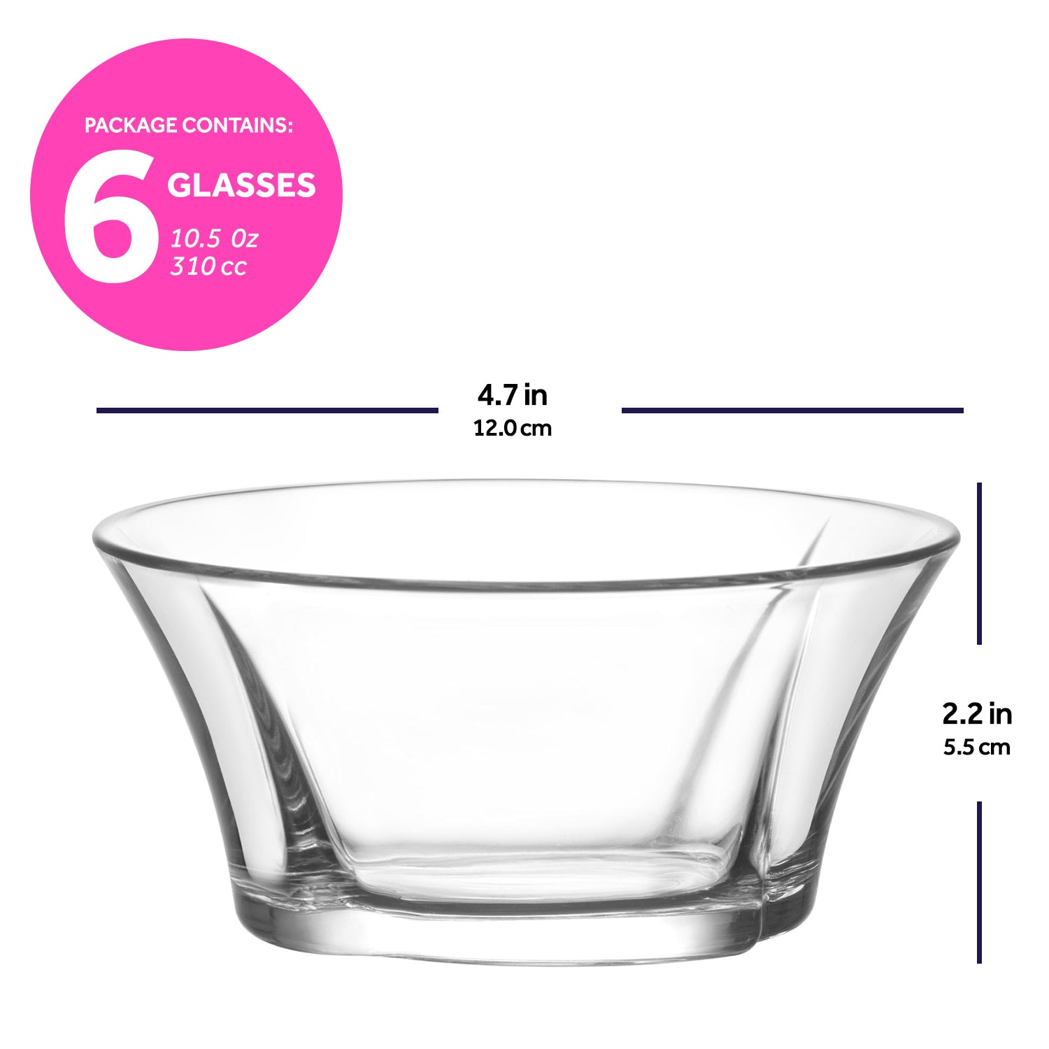 LAV Glass Snack Bowls Set of 6 - Clear Glass Dessert Serving Bowls 10 oz