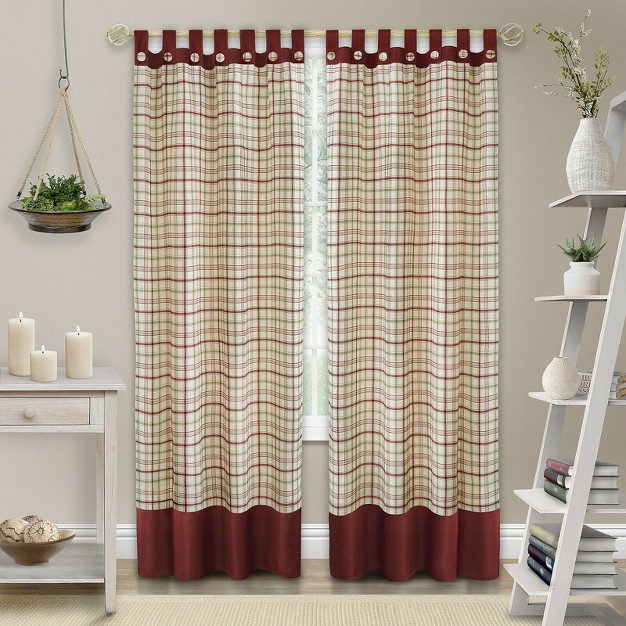 Kate Aurora 2 Pack Shabby Farmhouse Plaid Tab Top Tattersall Window Curtains