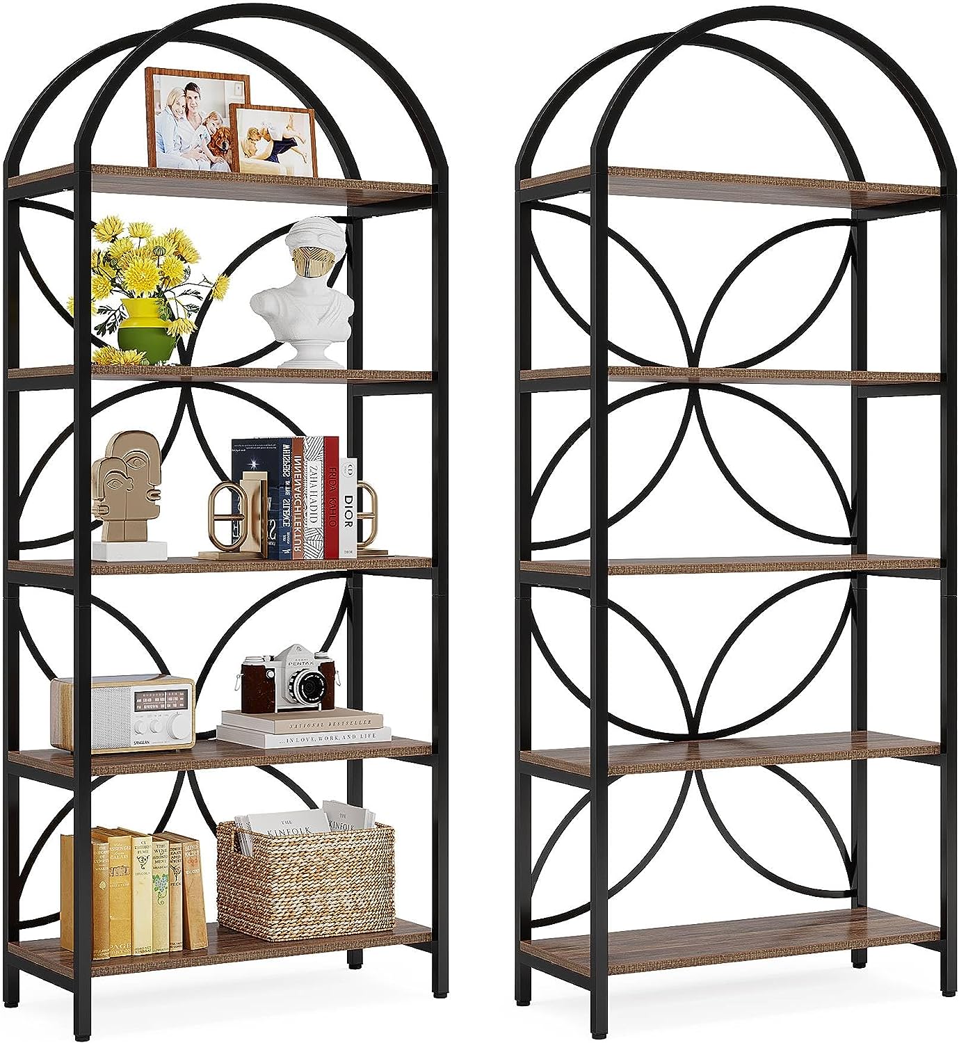 5-Tier Bookshelf, 75 Tall Arched Bookcase Display Rack