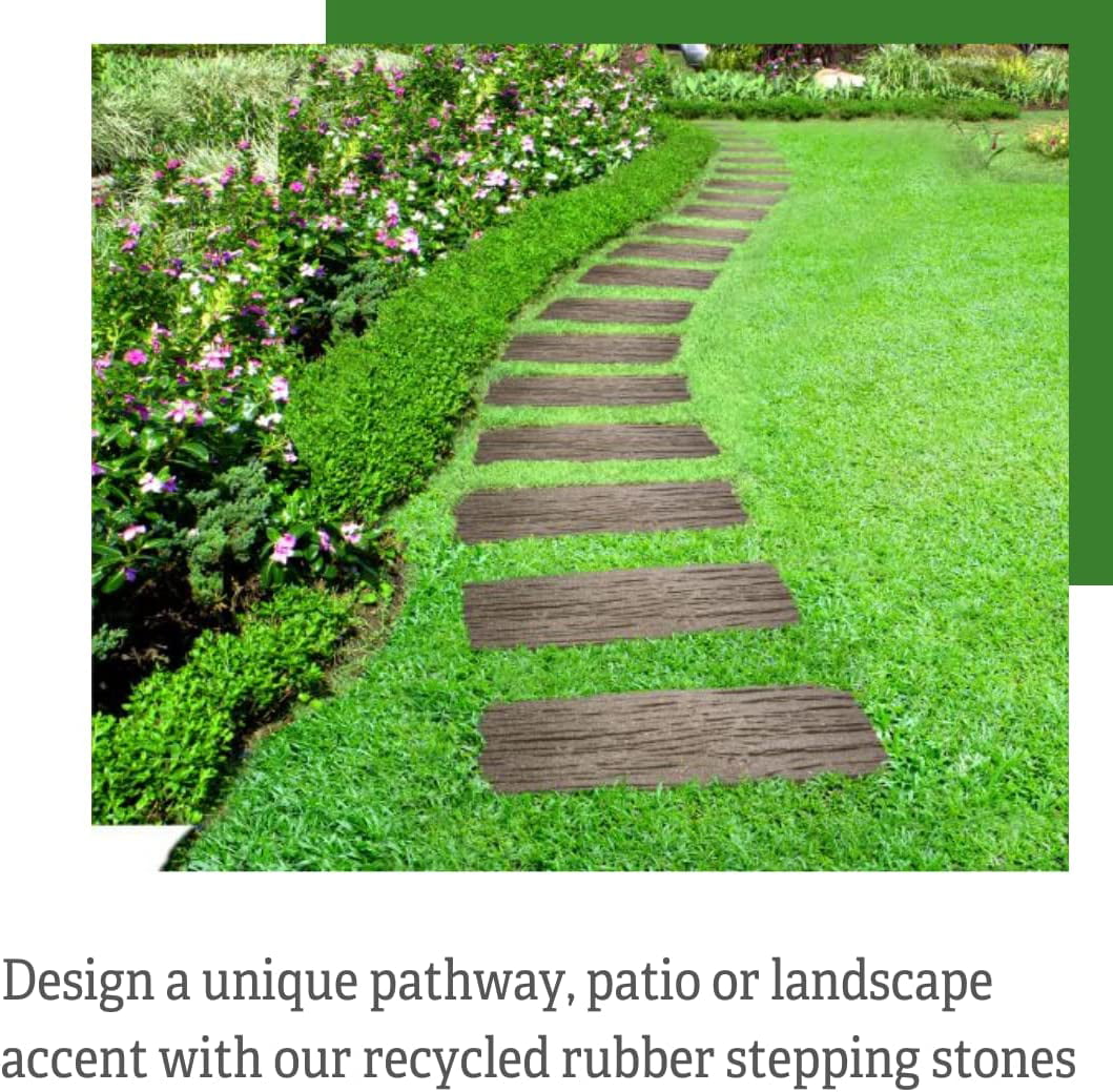 Recycled Rubber Walkway Railroad Tie Stepping Stone | Outdoor Garden Patio Decor & Lawn Pathway Landscaping Stepping Blocks | Eco-Friendly Garden Decor - 23-1/4