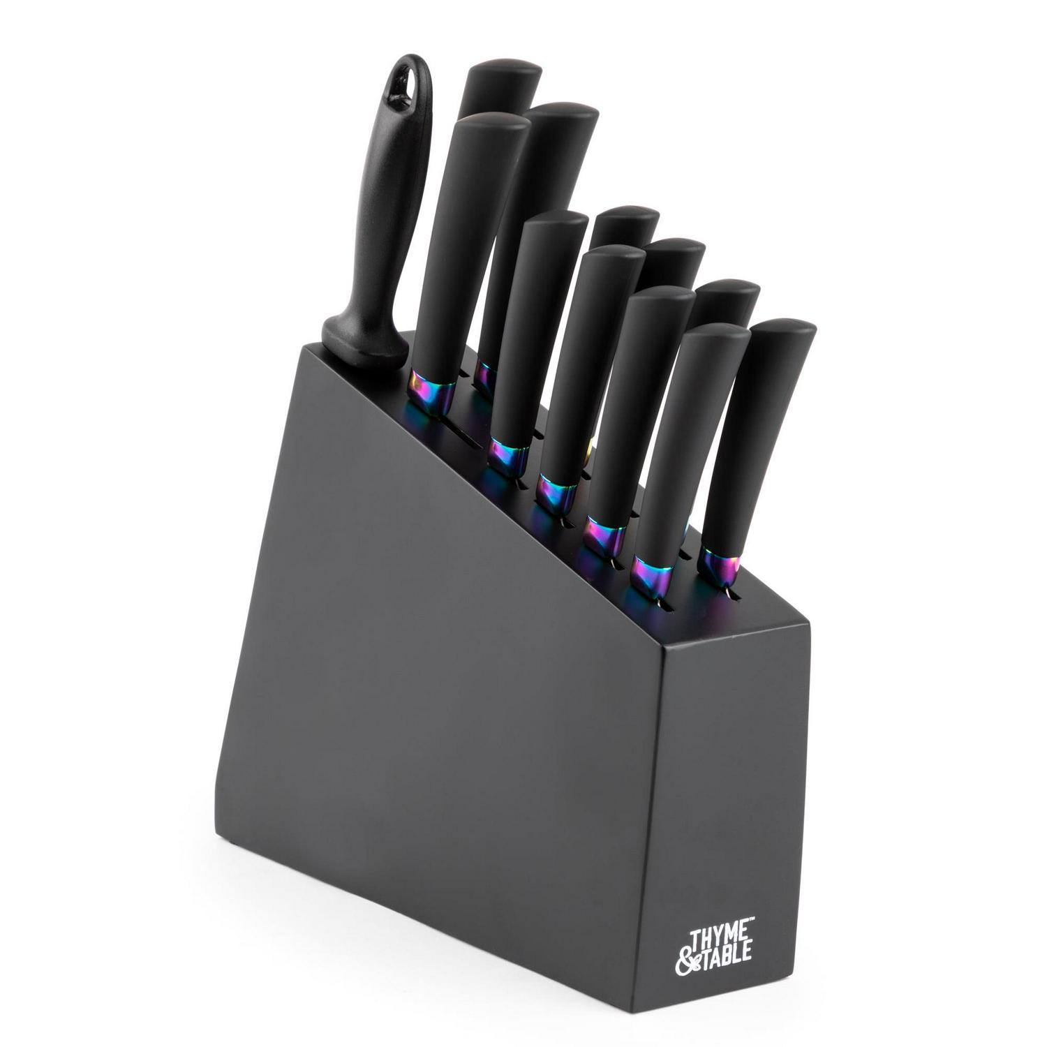 Thyme and Table 13-Piece Knife Block Set， Rainbow Blades