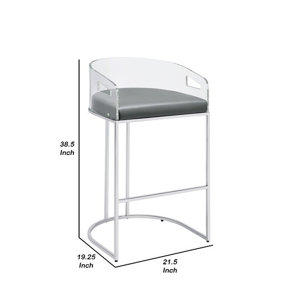 Con 31 Inch Set of 2 Modern Barstools， Clear Acrylic Back， Gray Cushion