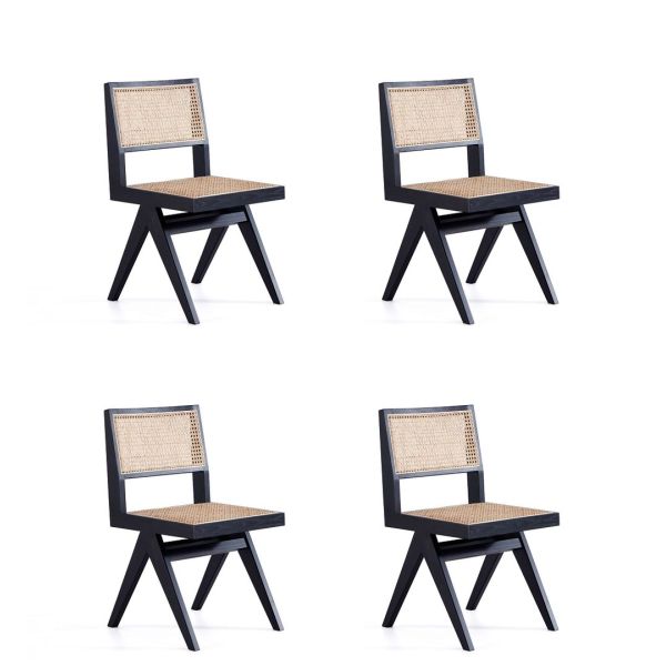 Hamlet Dining Chair in Black and Natural Cane - Set of 4