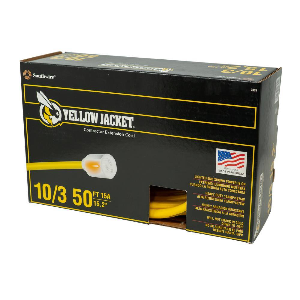 Yellow Jacket 50 ft. 103 SJTW Outdoor Heavy-Duty Extension Cord with Power Light Plug 2805