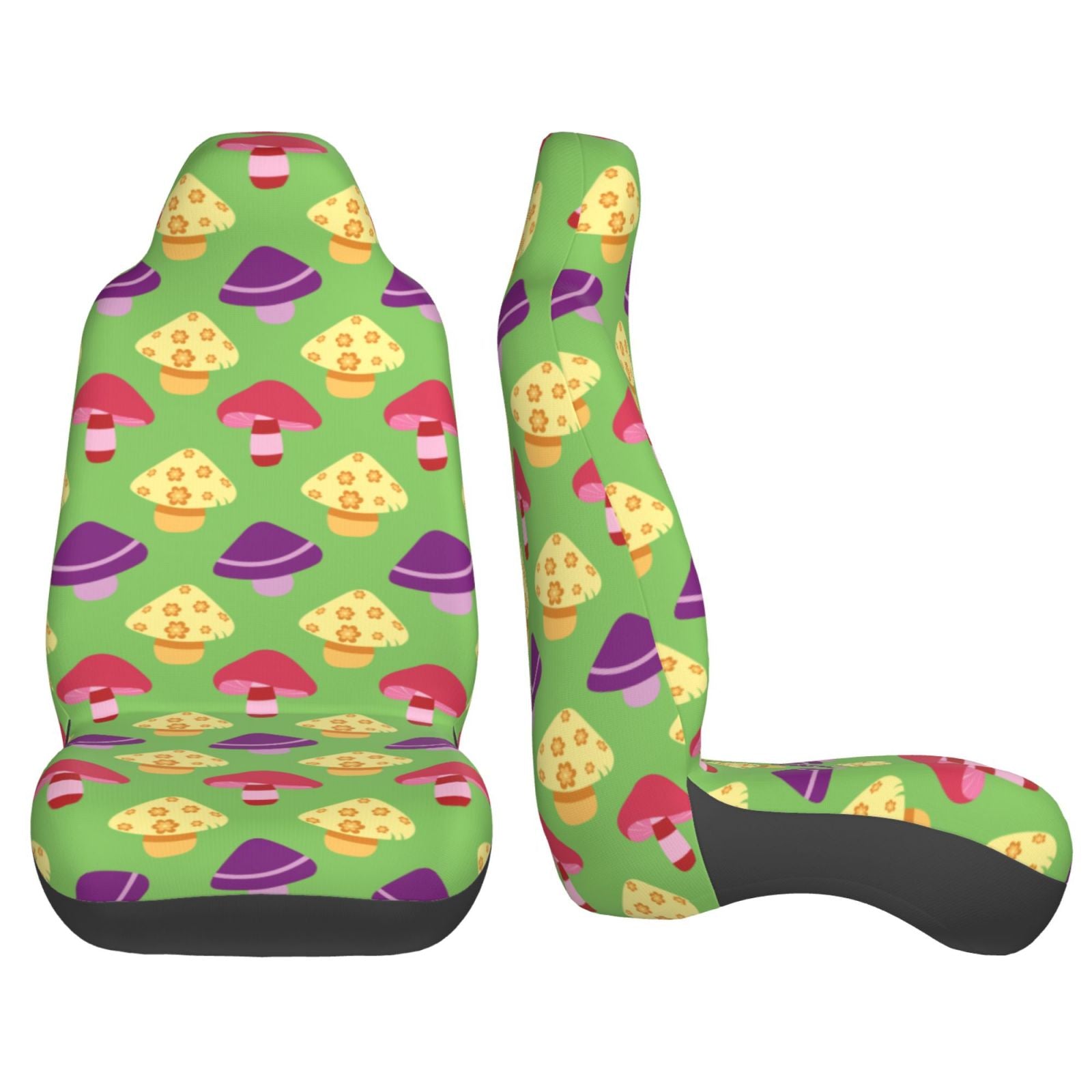 TEQUAN Front Seat Covers， Colorful Fungi Mushrooms Pattern 2 Piece Car Seat Cover Fit Most Car SUV Truck Van