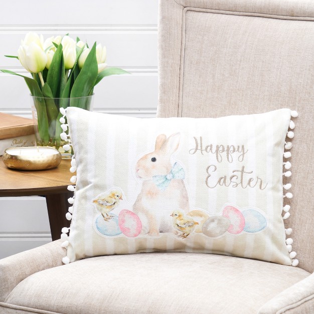 C amp f Home Happy Easter Yellow Stripe Pillow