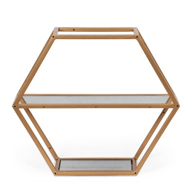 Lepley Modern Glam Handcrafted Glass 2 Shelf Hexagonal Decorative Shelf Antique Gold Christopher Knight Home