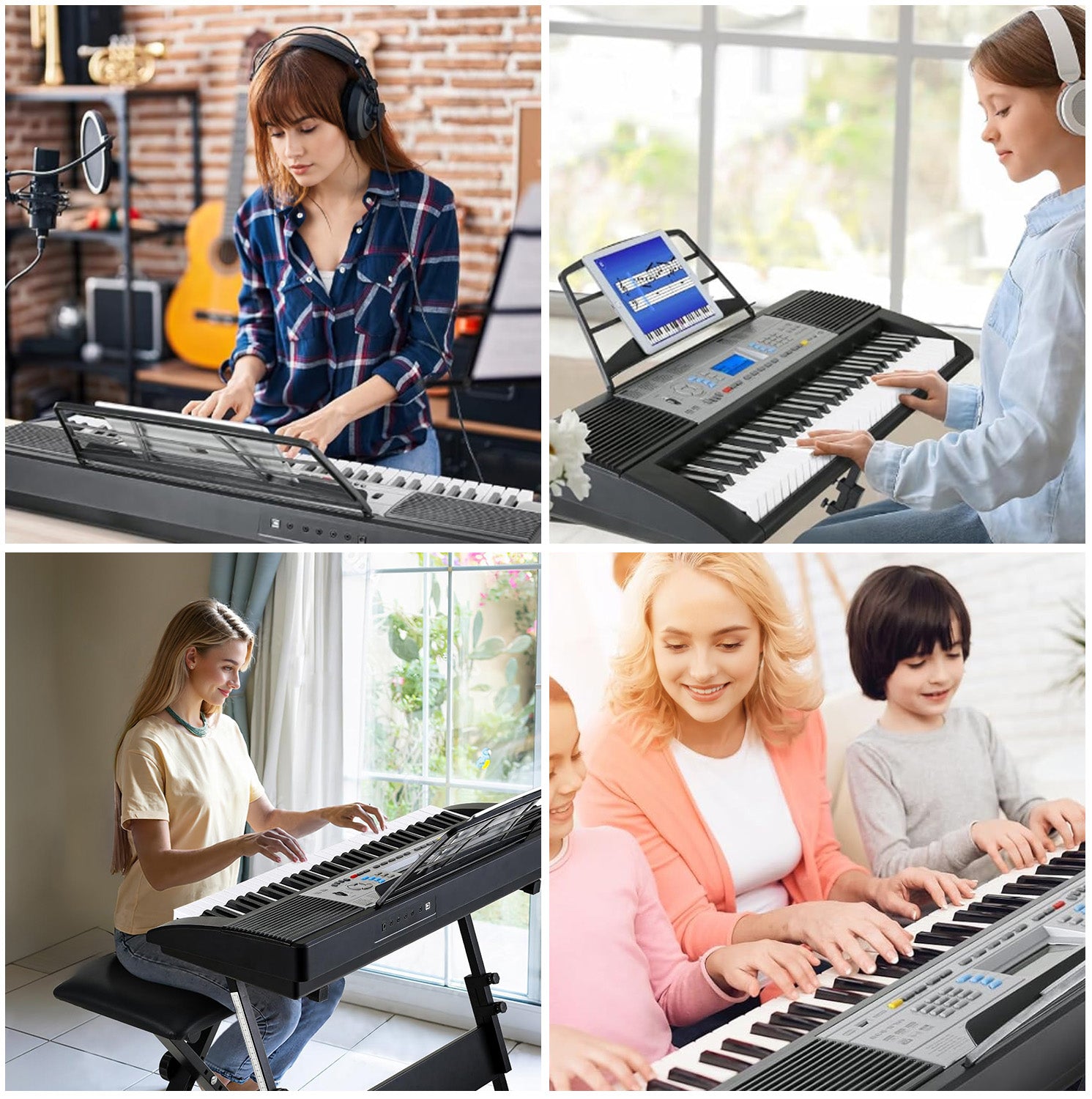 Electric Keyboard Piano 61 Key for Kids with Stand, Stool, Microphone, Built-in Speakers and LCD Screen