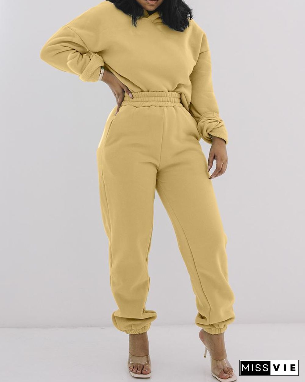 Plain Long Sleeve Top & Pants Set P13997