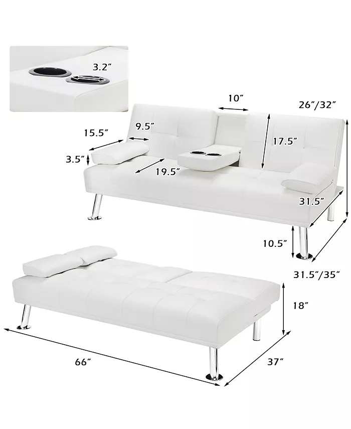 Costway Convertible Folding Futon Sofa Bed Leather