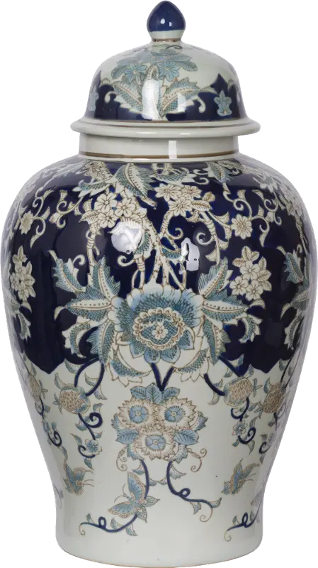 23 Inch Blue and White Floral Urn