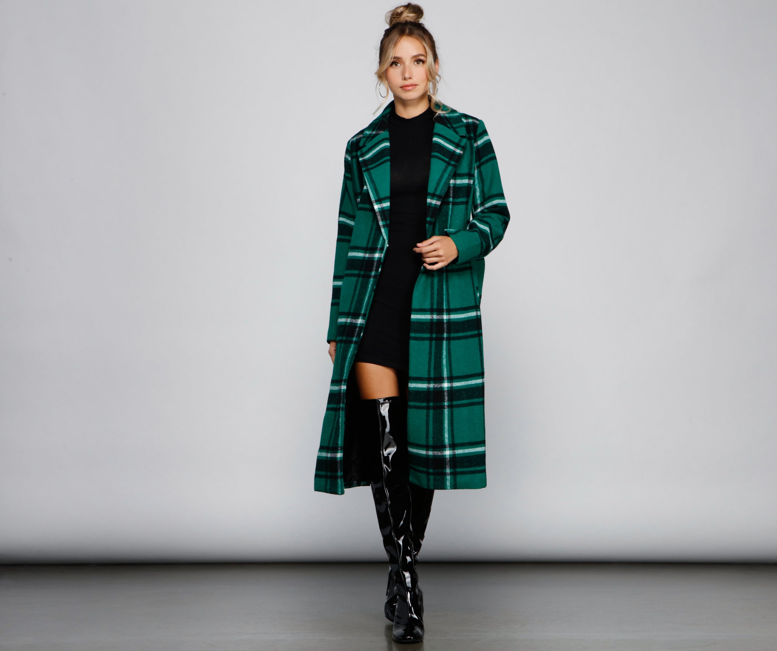 Polished In Plaid Belted Trench Coat