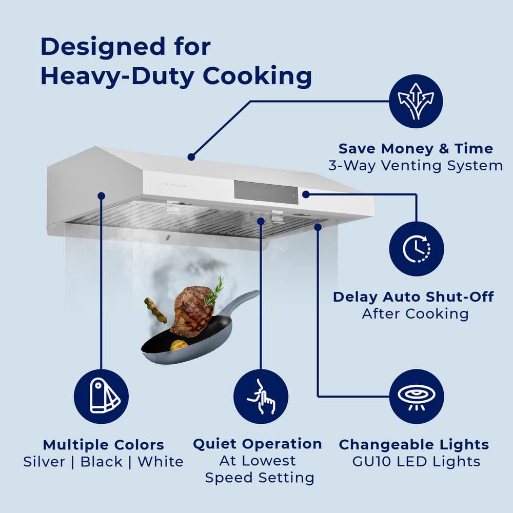 HAUSLANE 30 in Ducted Under Cabinet Range Hood with 3Way Venting Changeable LED Powerful Suction in Stainless Steel