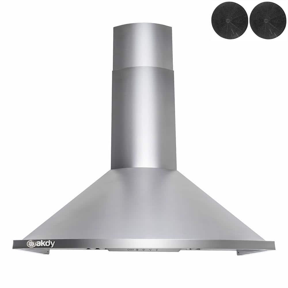 AKDY 30 in 343 CFM Convertible Wall Mount Brushed Stainless Steel Kitchen Range Hood with Carbon Filters and LED lights