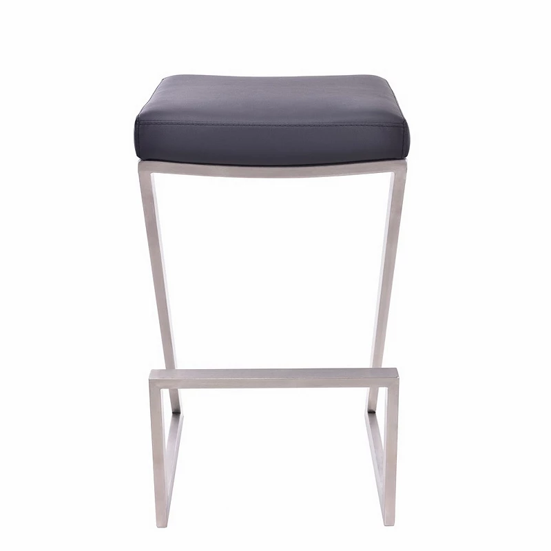 Z Shaped Metal Backless Barstool with Padded Seat， Silver and Black