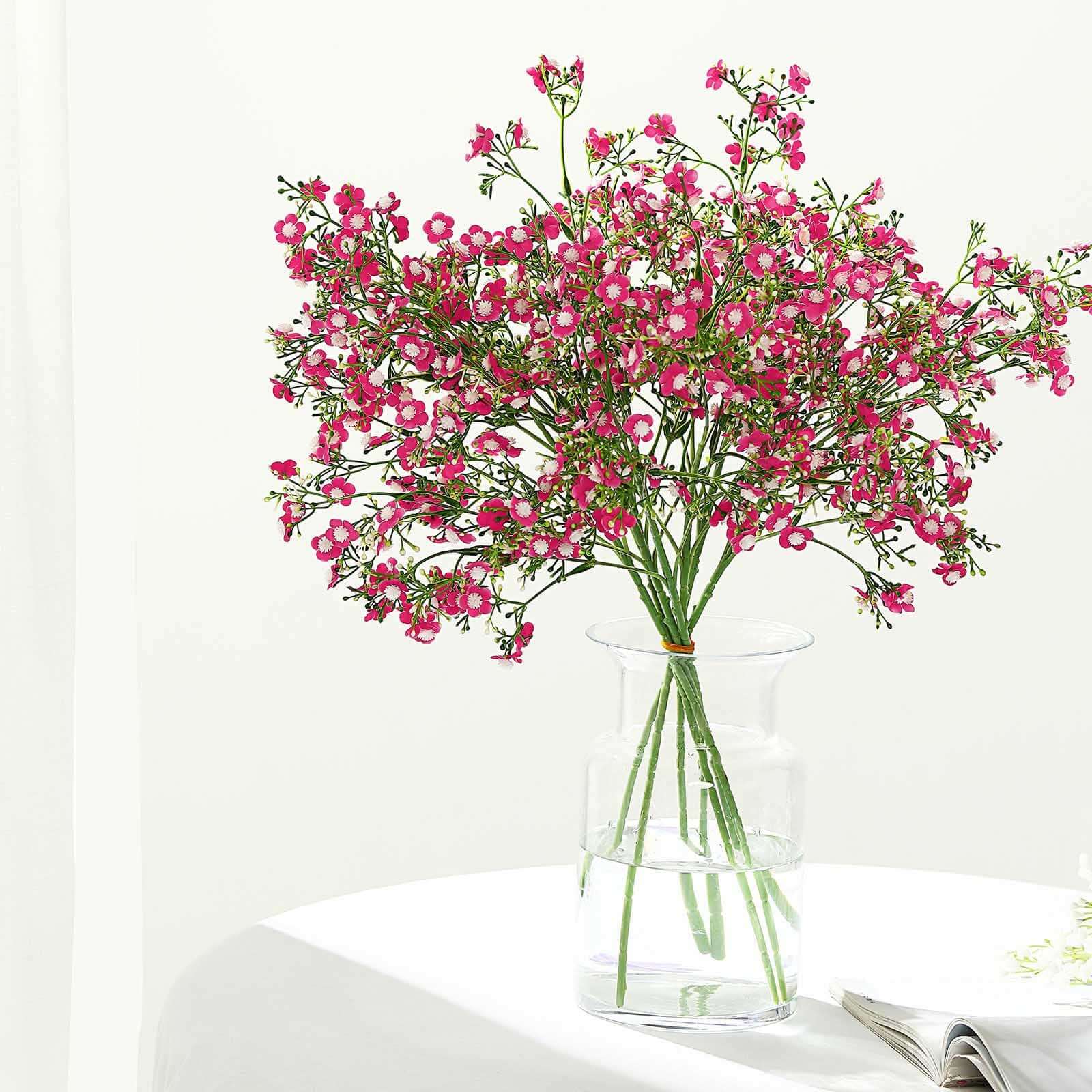 4 Stems Fuchsia Artificial Silk Babys Breath Gypsophila Flowers 27