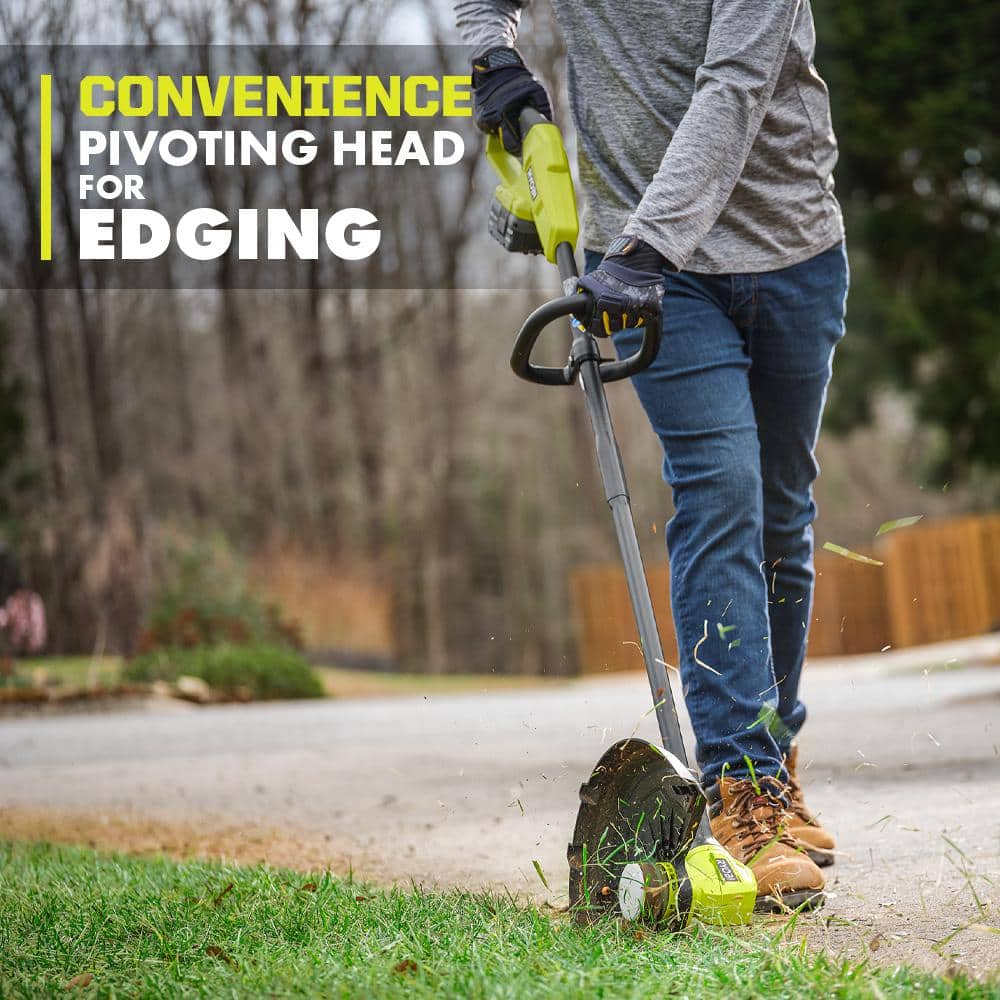 RYOBI ONE+ 18V Cordless 13 in. String Trimmer/Edger and Blower with 4.0 Ah Battery and Charger P2039