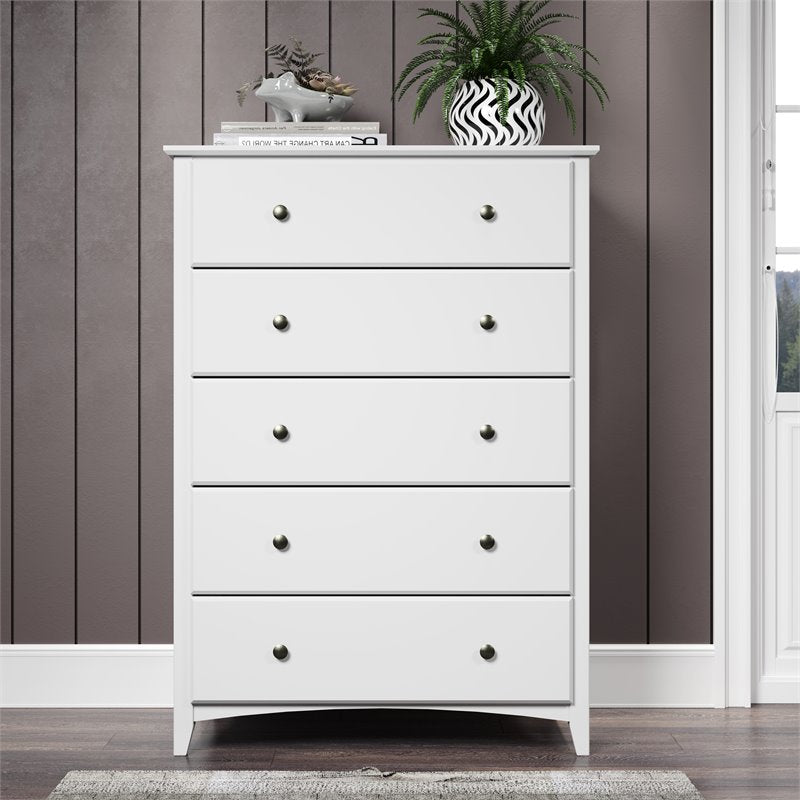 Camaflexi Shaker Style Solid Wood 5-Drawer Bedroom Chest in White