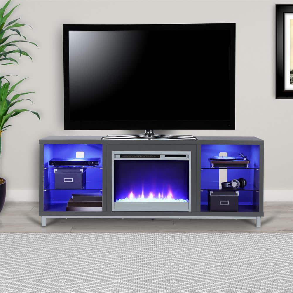 Ameriwood Cleavland 6476 in Freestanding Electric Fireplace TV Stand in Graphite Gray