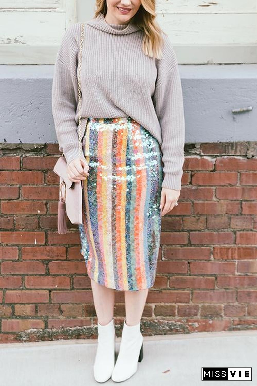 Colorful Sequin Slit Skirts