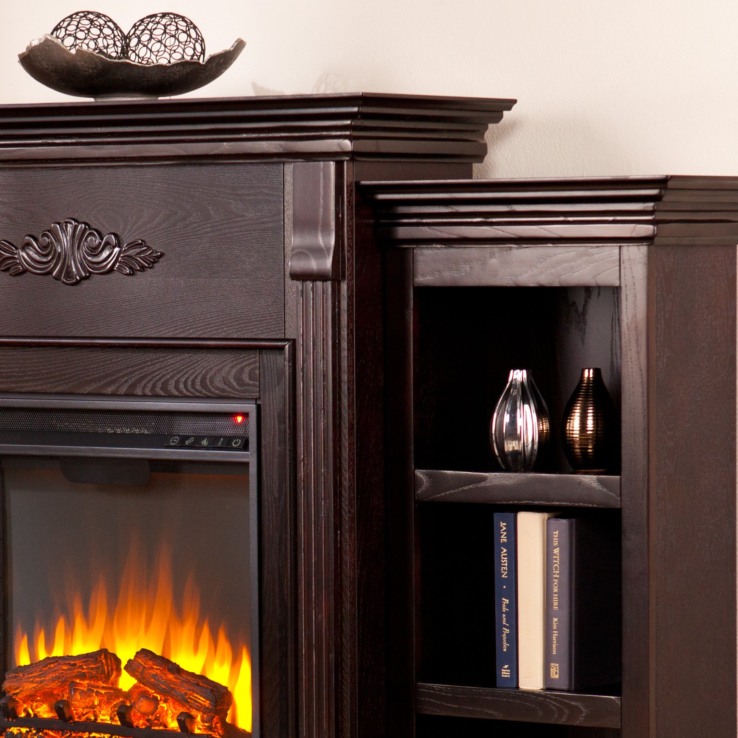 SEI Teiol Soft Traditional, Electric Fireplace with Bookcases in Classic Espresso Finish