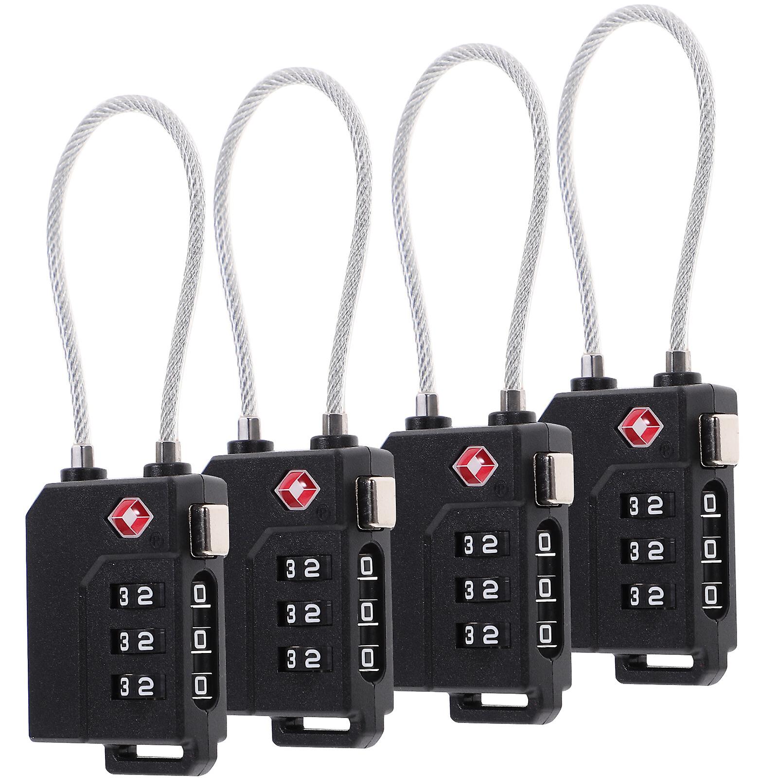 Oulii 4pcs Portable Tsa Approved Security Cable Luggage Lock 3-digit Combination Password Lock Padlock (black)