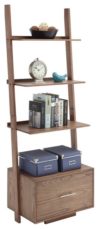 American Heritage Ladder Bookcase with Drawer in Caramel Driftwood Wood Finish   Transitional   Bookcases   by Homesquare  Houzz